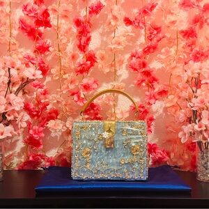 Chic Gold and Blue Floral Mini Bag